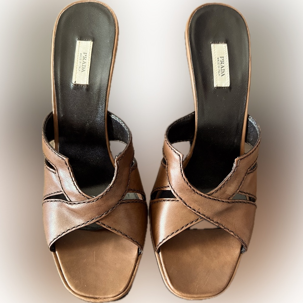 Prada Leather Heels | Mules Caramel | NWOB
